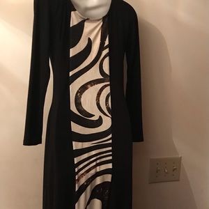 Arancia Black and Beige High Low Swirl Dress